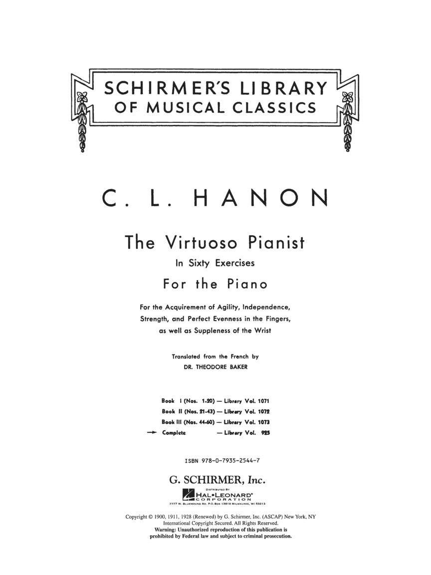 Hanon – Virtuoso Pianist in 60 Exercises – Complete - G. Schirmer