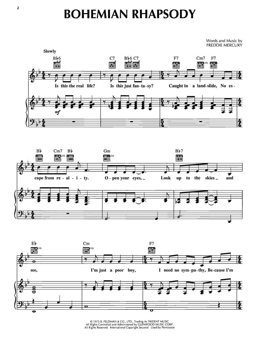 Bohemian Rhapsody - Piano/Vocal/Guitar