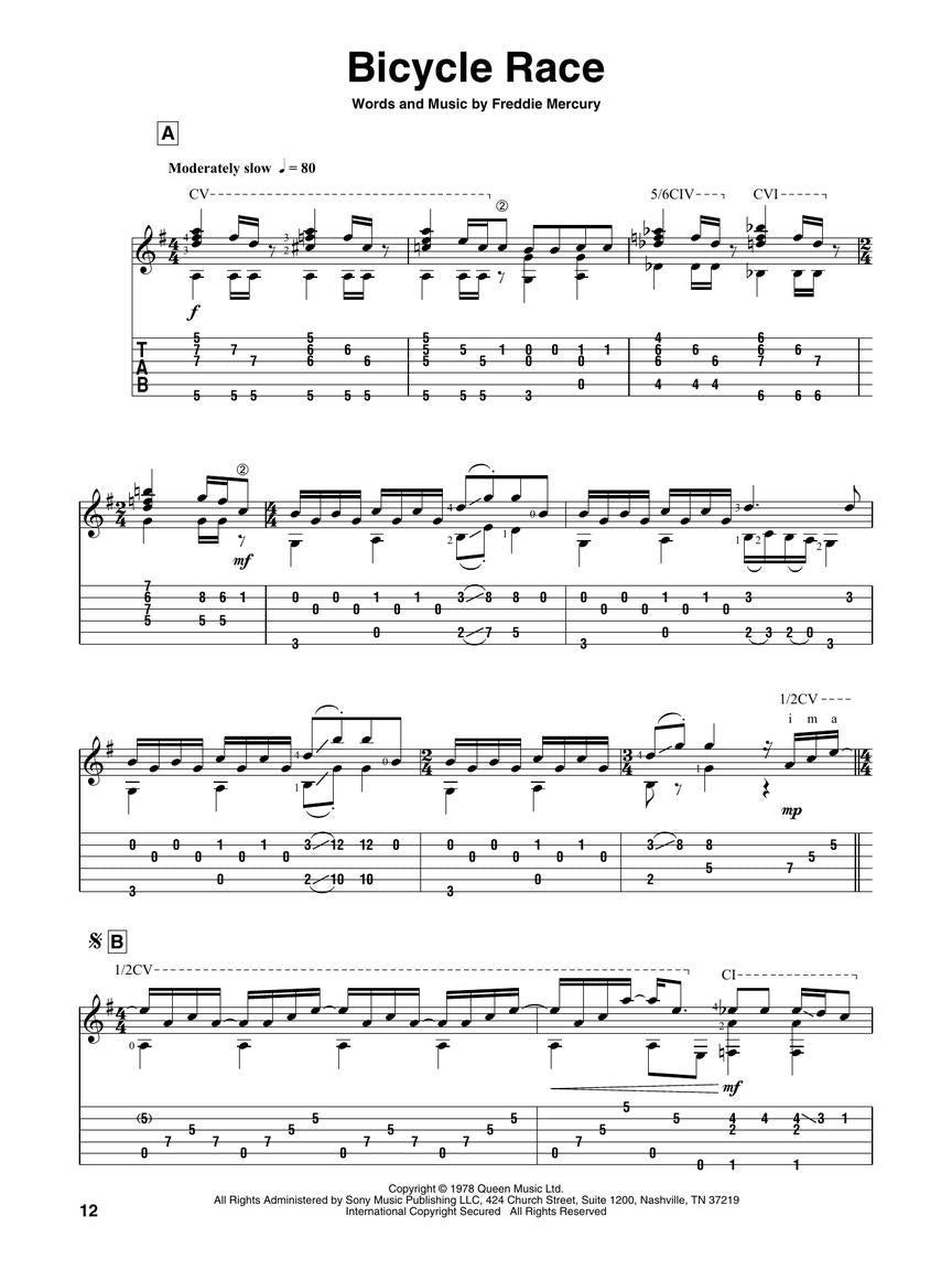 Queen for Classical Guitar - Standard Notation & Tab
