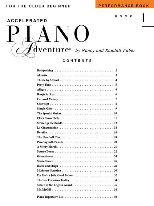 Accelerated Piano Adventures for the Older Beginner – Performance, Book 1
