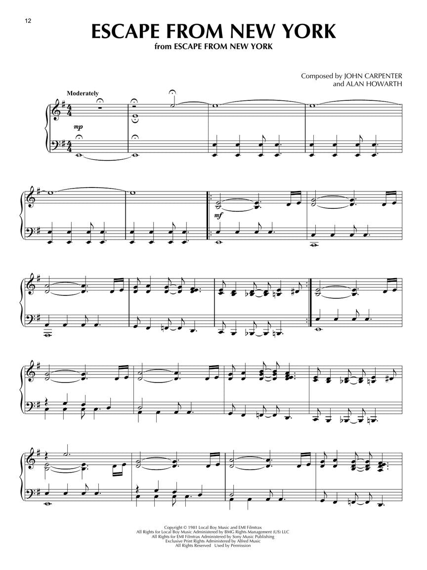 John Carpenter Sheet Music Collection - Piano Solo