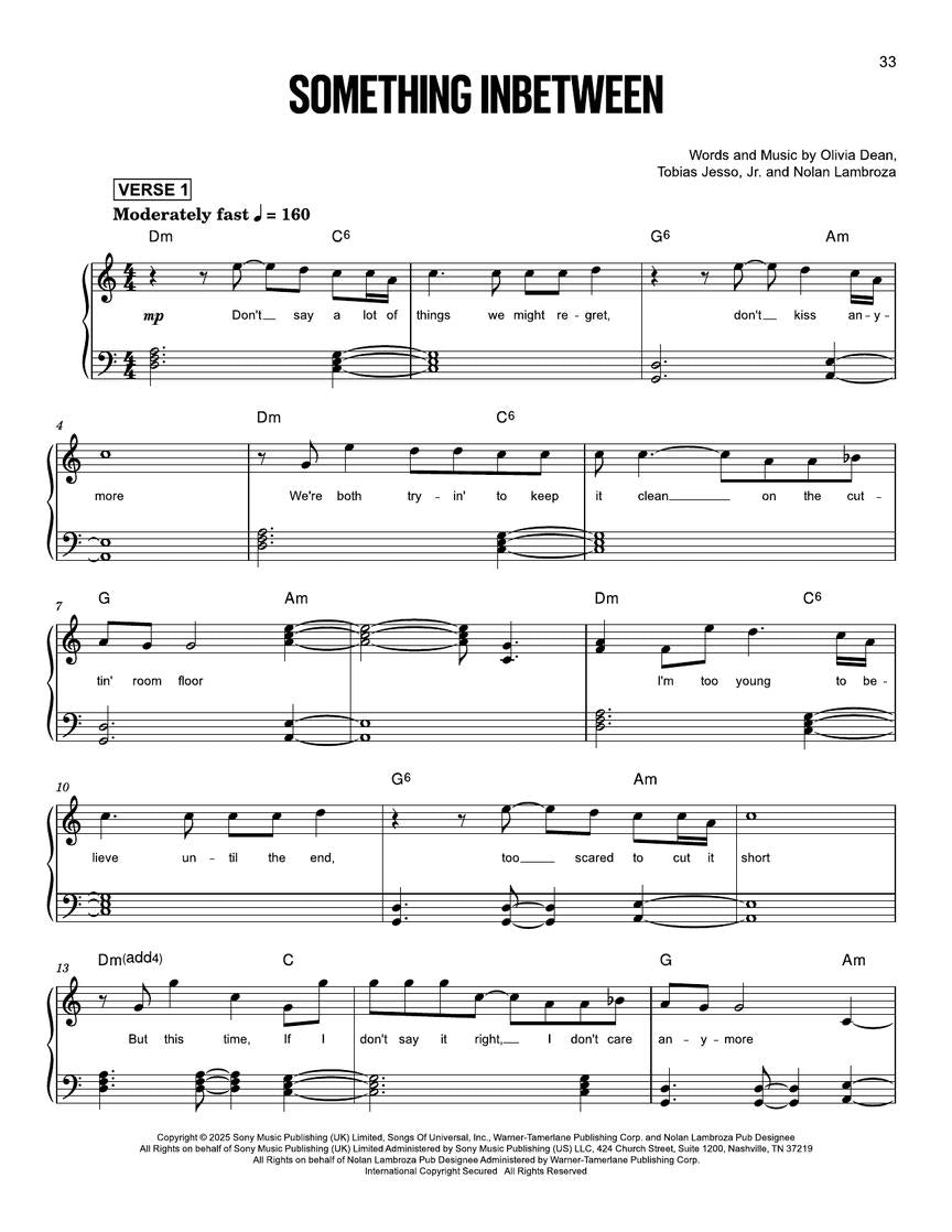 Olivia Dean - The Art Of Loving - Piano/Lyrics