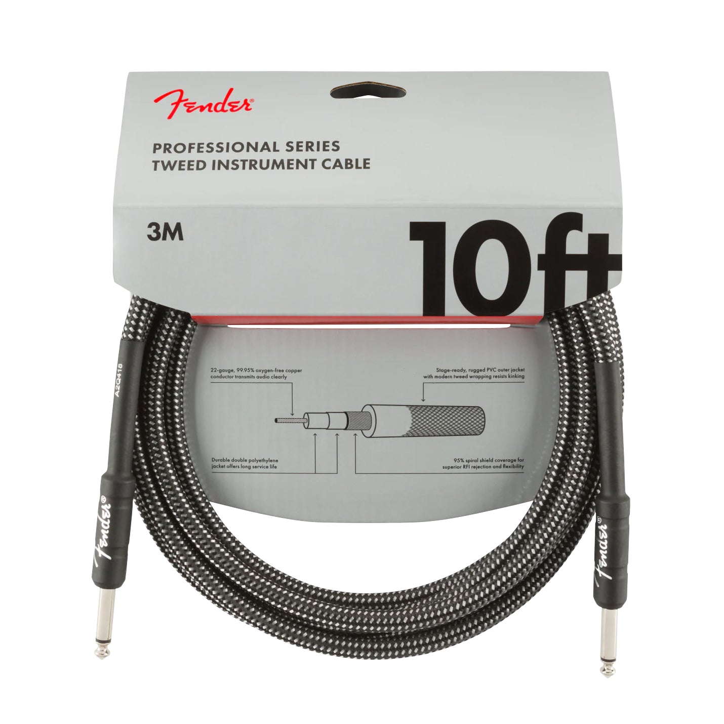 Professional Series Instrument Cables, 10', Gray Tweed