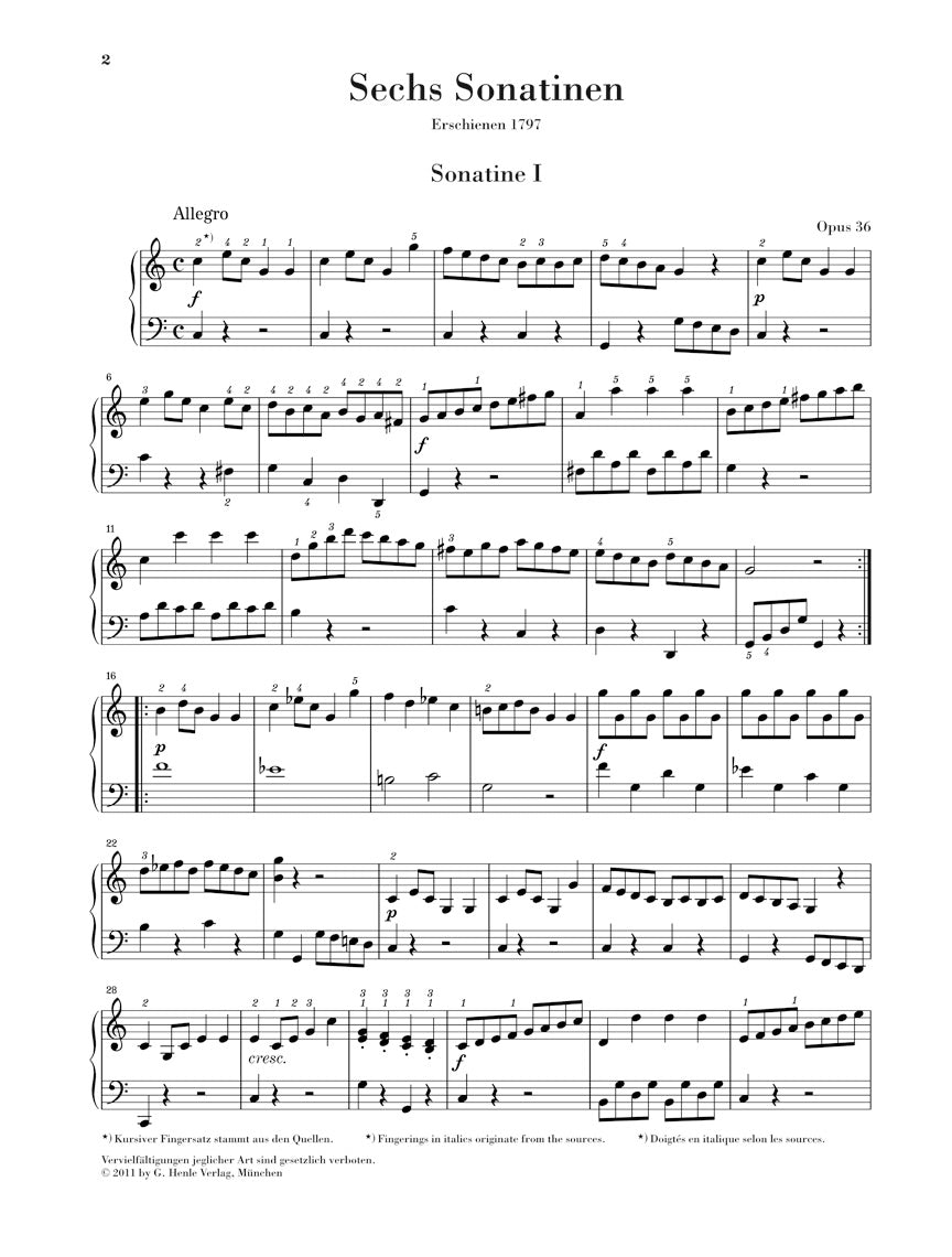 Clementi: 6 Sonatinas, Op. 36 for Piano - Henle Urtext