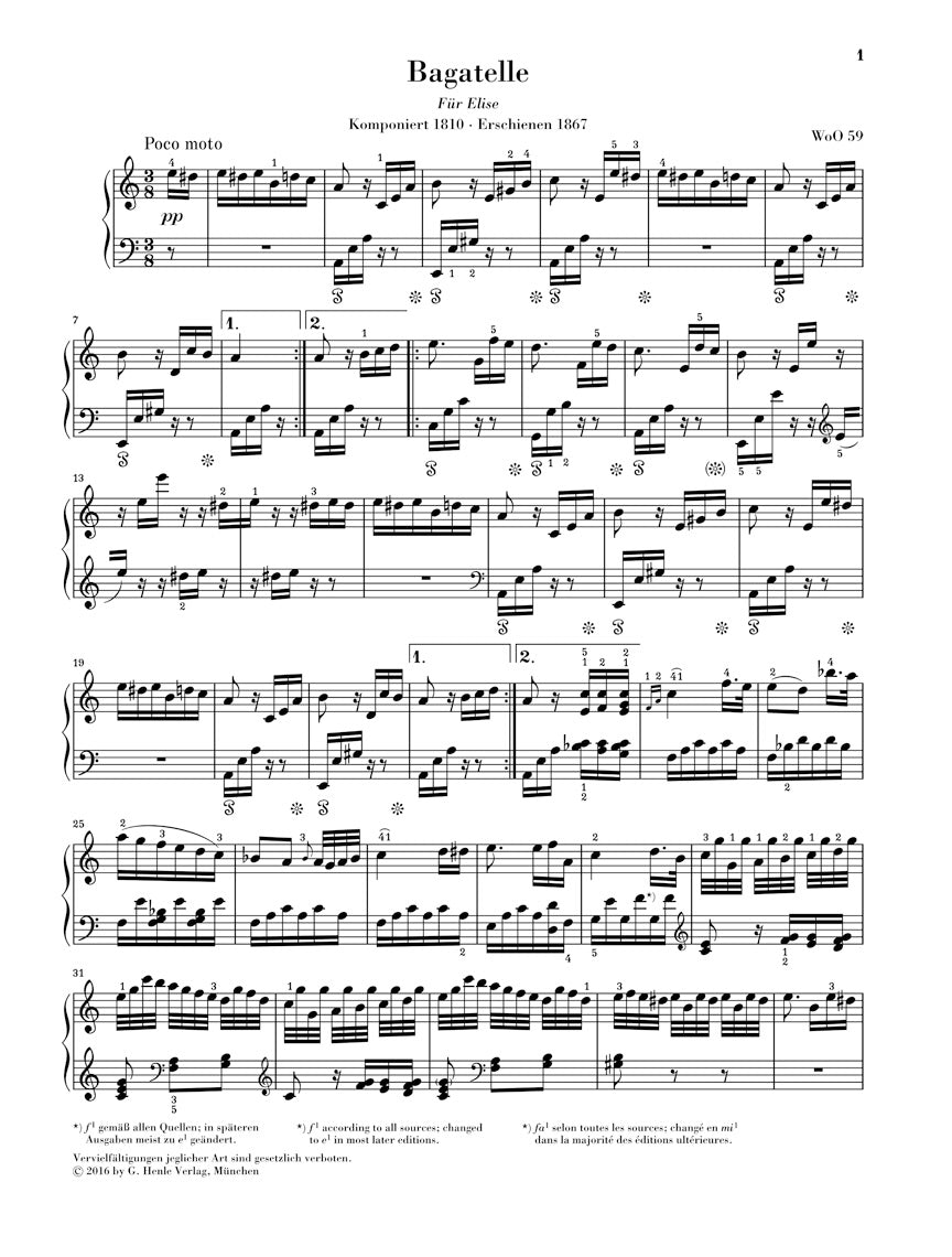 Beethoven: Bagatelle in A minor WoO 59 (Für Elise) - Henle Urtext