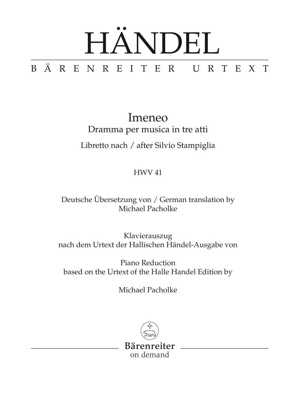 Handel - Imeneo, HWV 41 - Vocal Score - Barenreiter