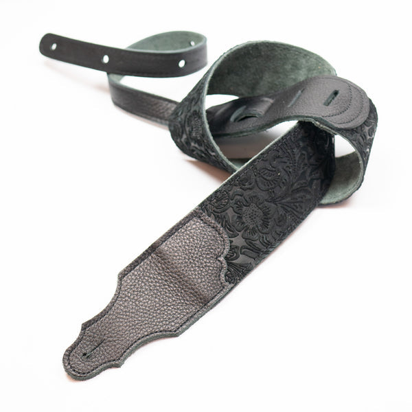Franklin FSSE-BK-BK Embossed Suede Guitar Strap