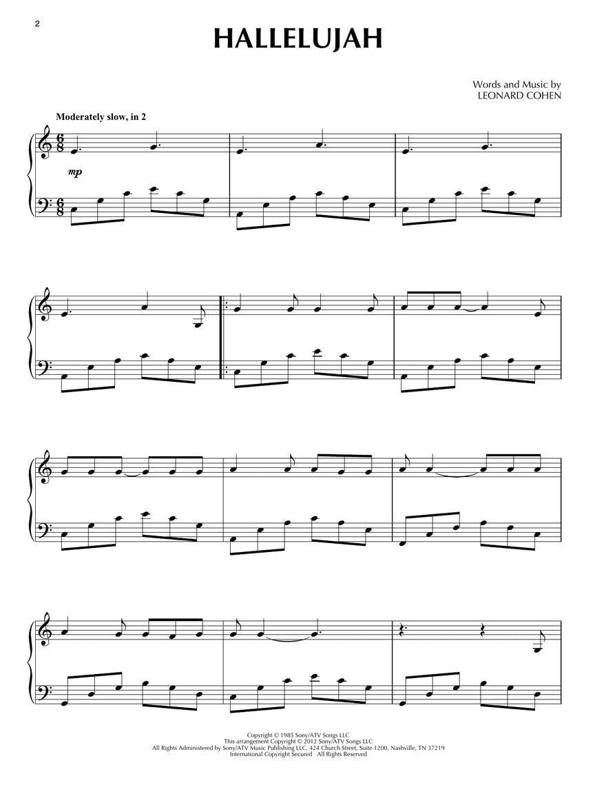 Leonard Cohen: Hallelujah - Piano Solo Sheet