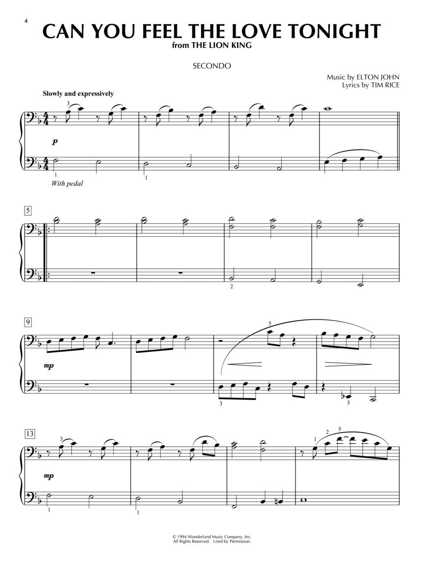 Favorite Disney Songs for Piano Duet (1 Piano, 4 Hands)