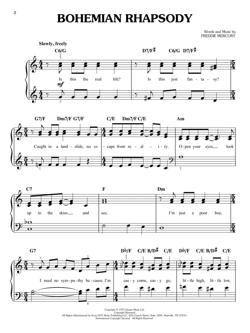 Queen: Bohemian Rhapsody - Easy Piano Sheet