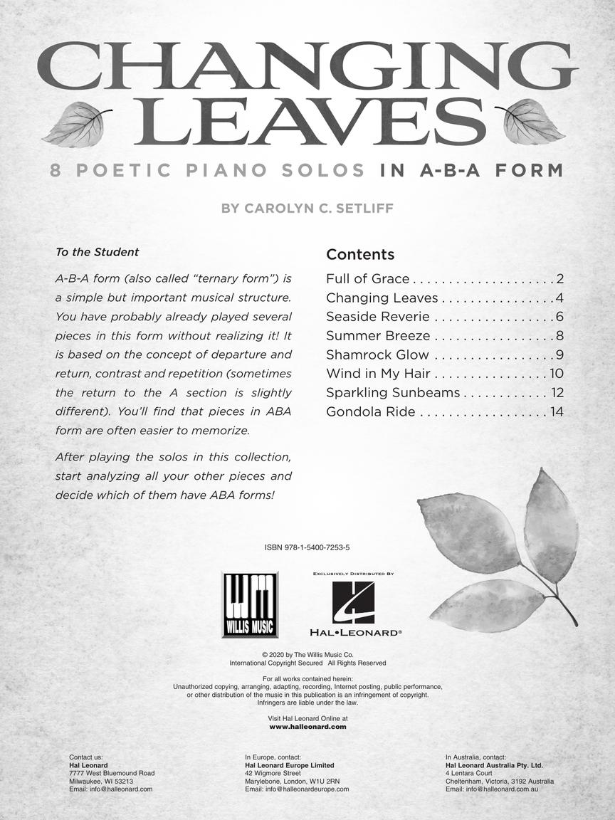 Setliff - Changing Leaves: 8 Poetic Piano Solos in ABA Form