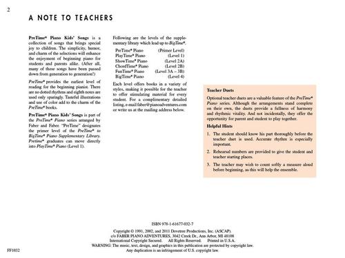 Faber Piano Adventures - PreTime® Piano Kids' Songs - Primer