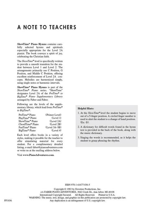 Faber Piano Adventures - ShowTime® Piano Hymns - Level 2A