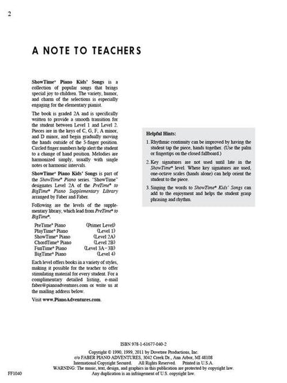 Faber Piano Adventures - ShowTime® Piano Kids' Songs - Level 2A
