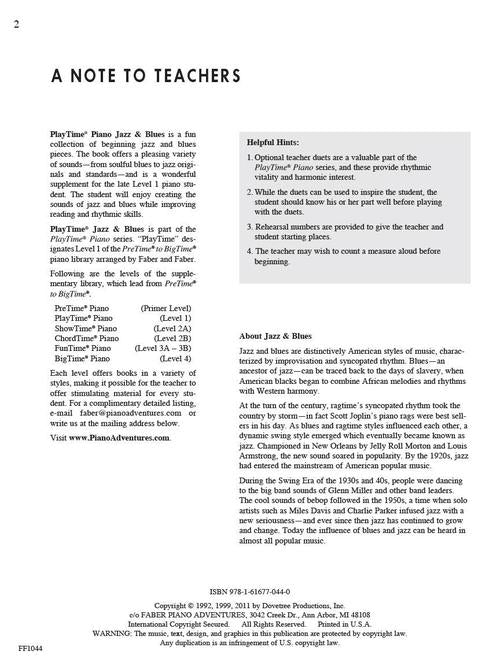 Faber Piano Adventures - PlayTime® Piano Jazz & Blues - Level 1