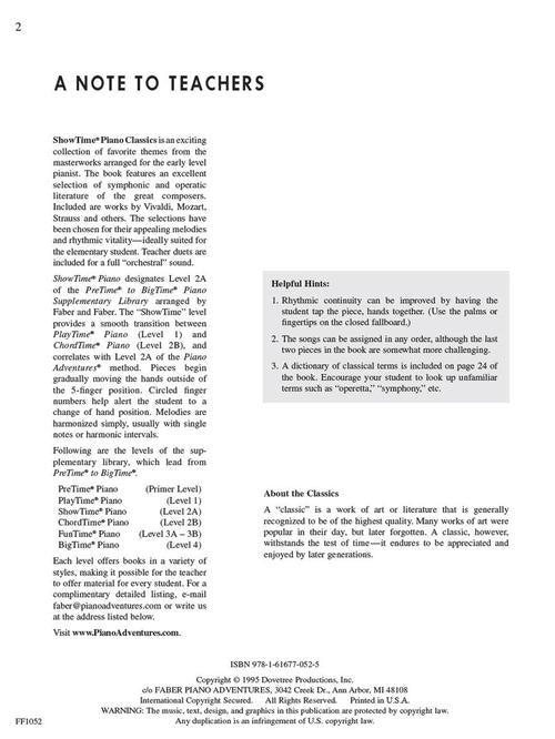 Faber Piano Adventures - ShowTime® Piano Classics - Level 2A