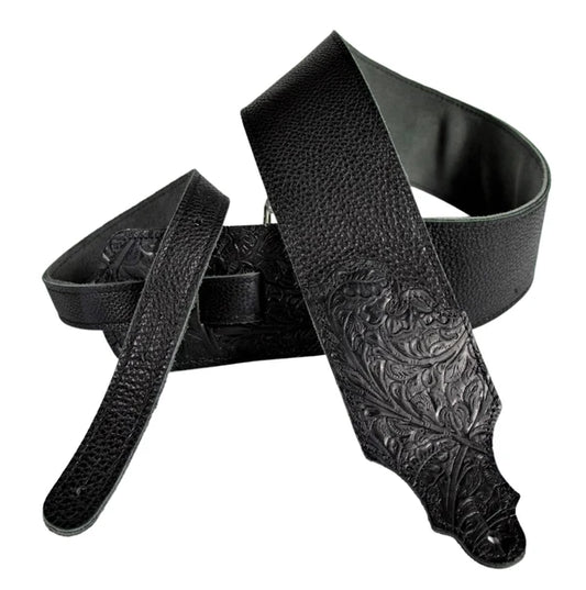 Franklin FSWT-BK-BK Tooled Glove Leather Guitar Strap