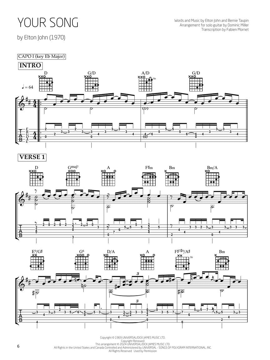 Song Classics for Solo Guitar: Arranged by Dominic Miller - Guitar Solo TAB