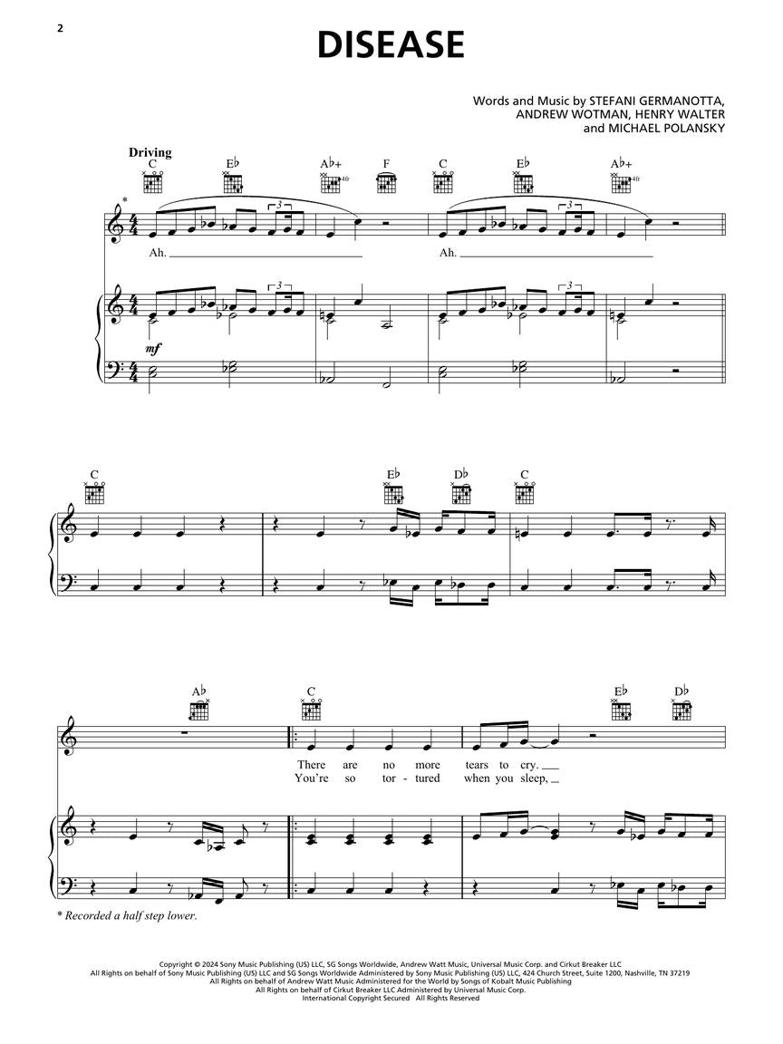 Lady Gaga – MAYHEM - Piano/Vocal/Guitar