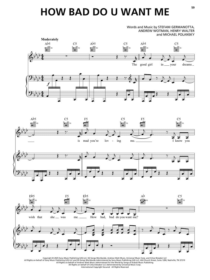 Lady Gaga – MAYHEM - Piano/Vocal/Guitar