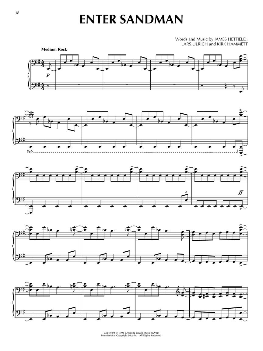 Metallica for Piano Solo