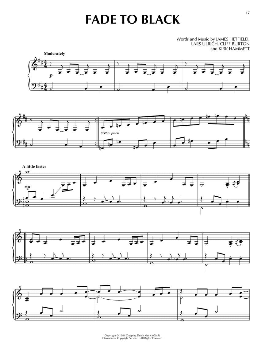 Metallica for Piano Solo