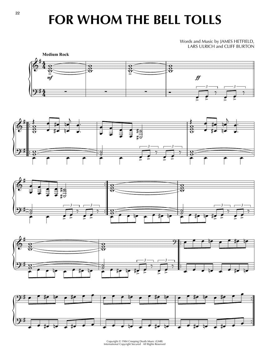Metallica for Piano Solo