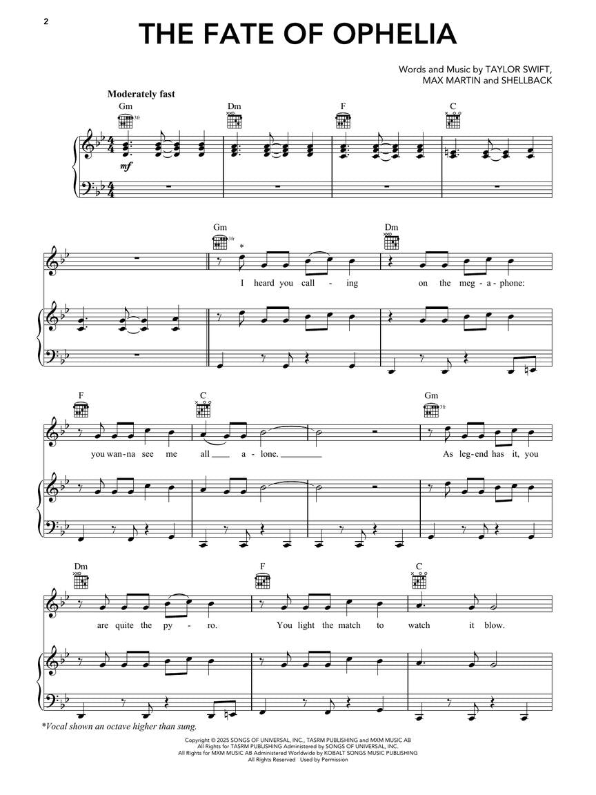 Taylor Swift - The Life of a Showgirl - Piano/Vocal/Guitar