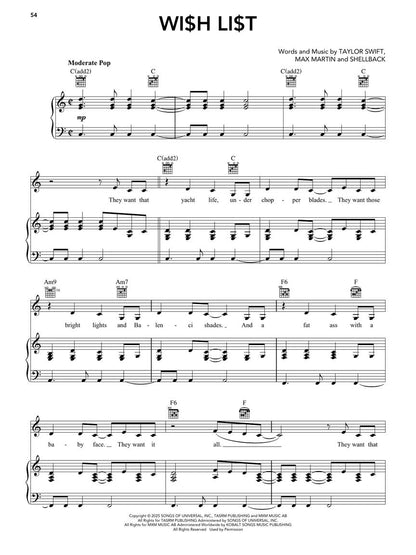 Taylor Swift - The Life of a Showgirl - Piano/Vocal/Guitar