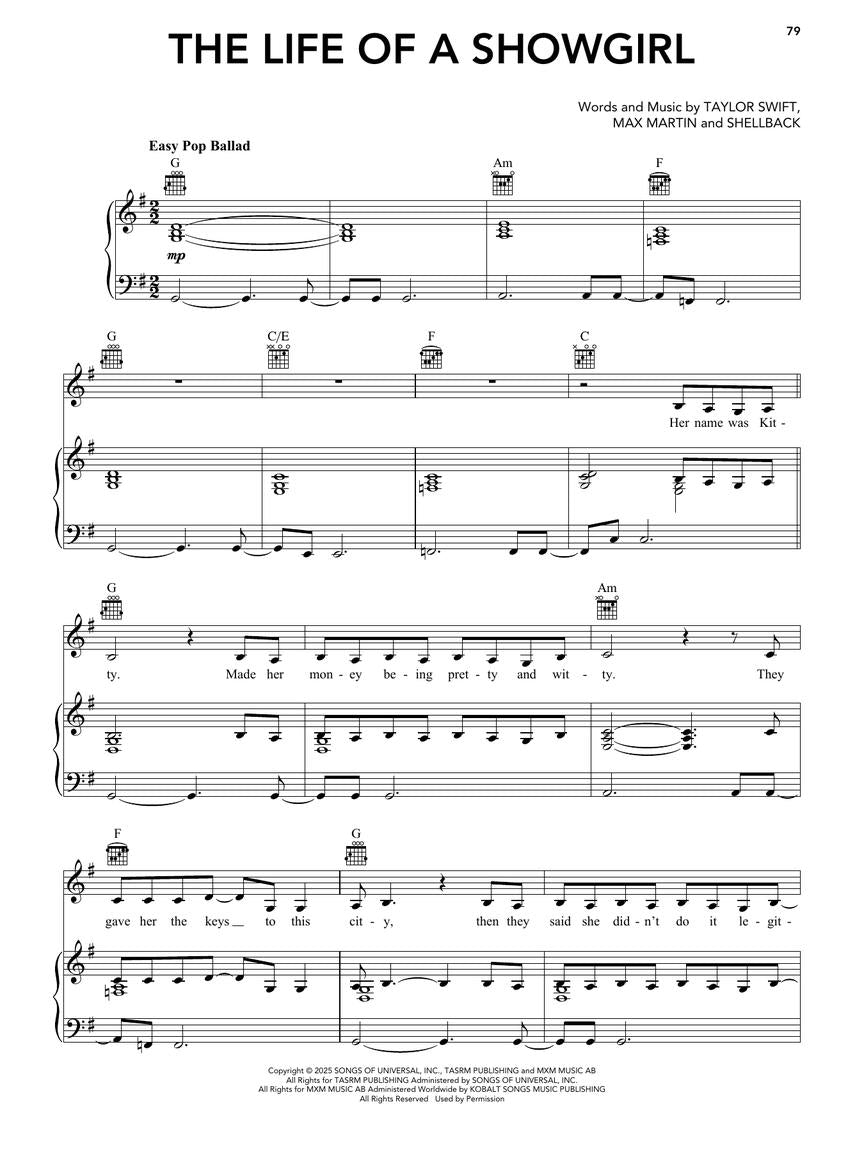 Taylor Swift - The Life of a Showgirl - Piano/Vocal/Guitar