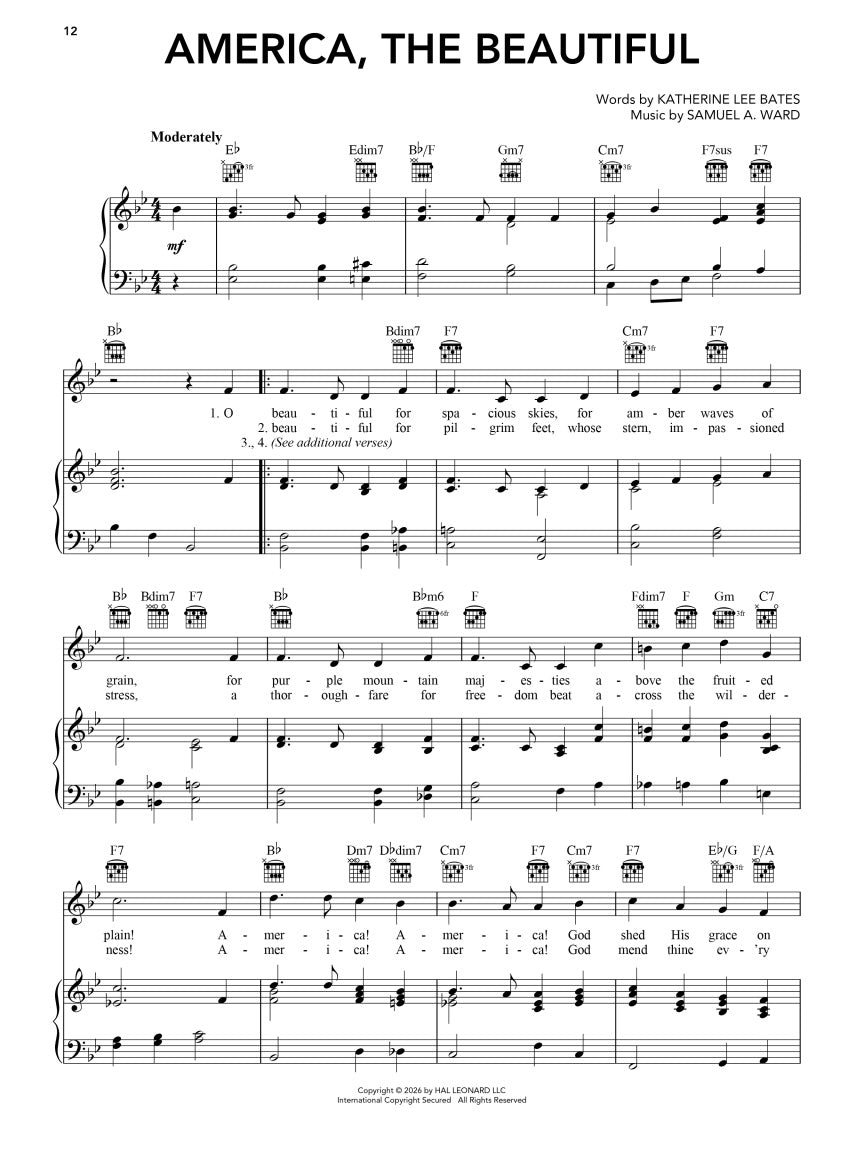 America Celebrates: A Songbook for America's 250th Birthday - Piano/Vocal/Guitar