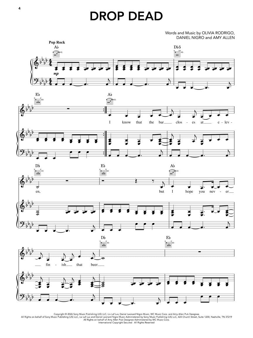 Olivia Rodrigo - You Seem Pretty Sad for a Girl So in Love - Piano/Vocal/Guitar