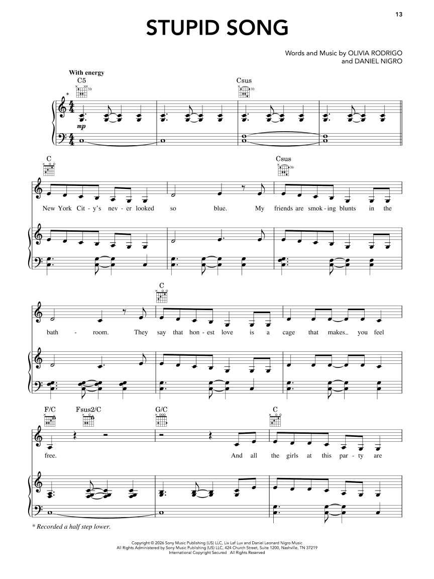Olivia Rodrigo - You Seem Pretty Sad for a Girl So in Love - Piano/Vocal/Guitar