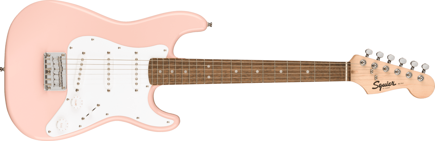 Squier Mini Stratocaster®, Laurel Fingerboard, White Pickguard, Shell Pink