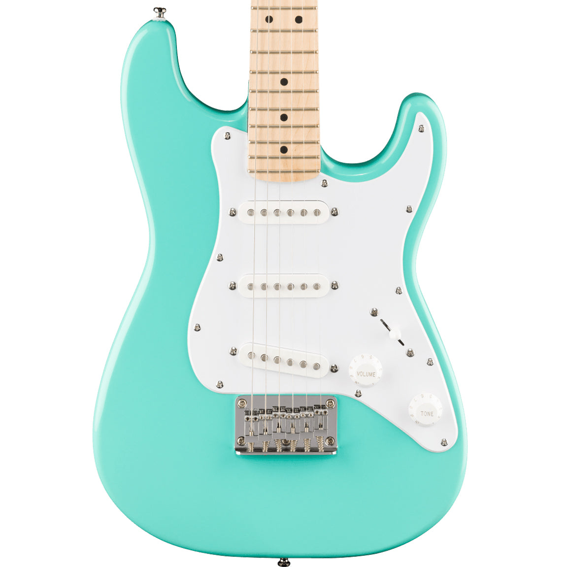 Squier Mini Stratocaster®, Maple Fingerboard, White Pickguard, Sea Foam Green