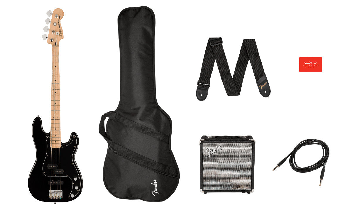 Fender  Affinity Series™ Precision Bass PJ Pack, Maple Fingerboard, Black, Gig Bag, Rumble 15