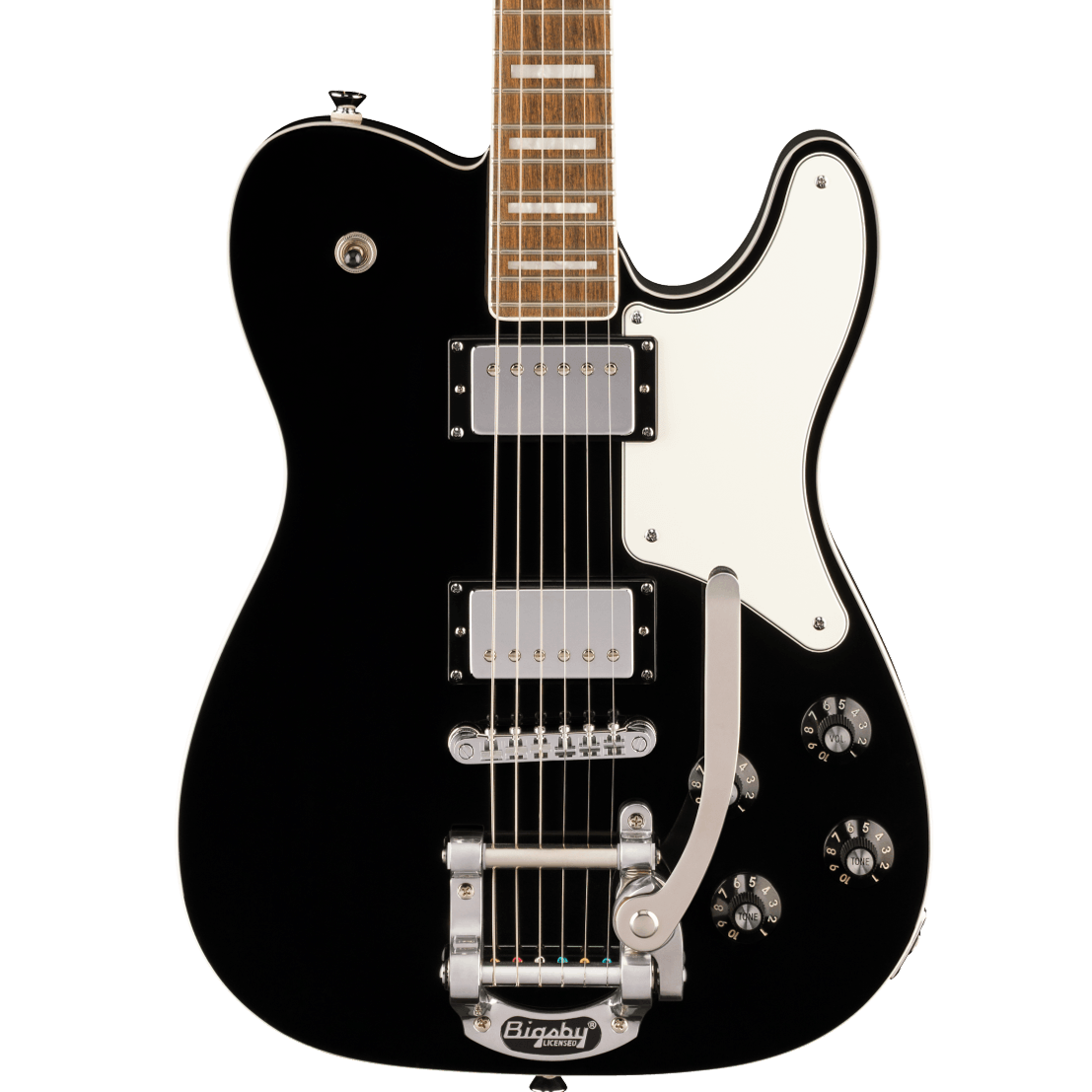 Squier Paranormal Troublemaker Telecaster® Deluxe Bigsby®, Laurel Fingerboard, Parchment Pickguard, Black