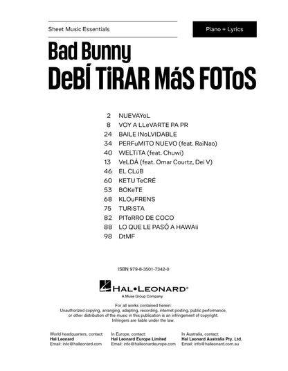 Bad Bunny – DeBí TiRAR MáS FOToS - Piano and Lyrics