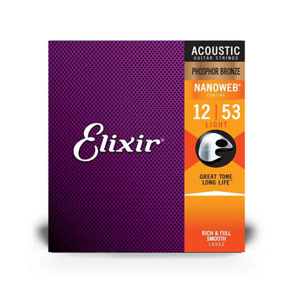 Elixir 16052 Phosphor Bronze Light Acoustic Guitar Strings w NANOWEB Coating