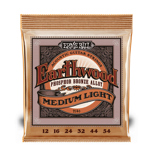 Ernie Ball 2146 Medium Light Earthwood Phosphor Bronze Acoustic Guitar Strings 12-54 Gauge