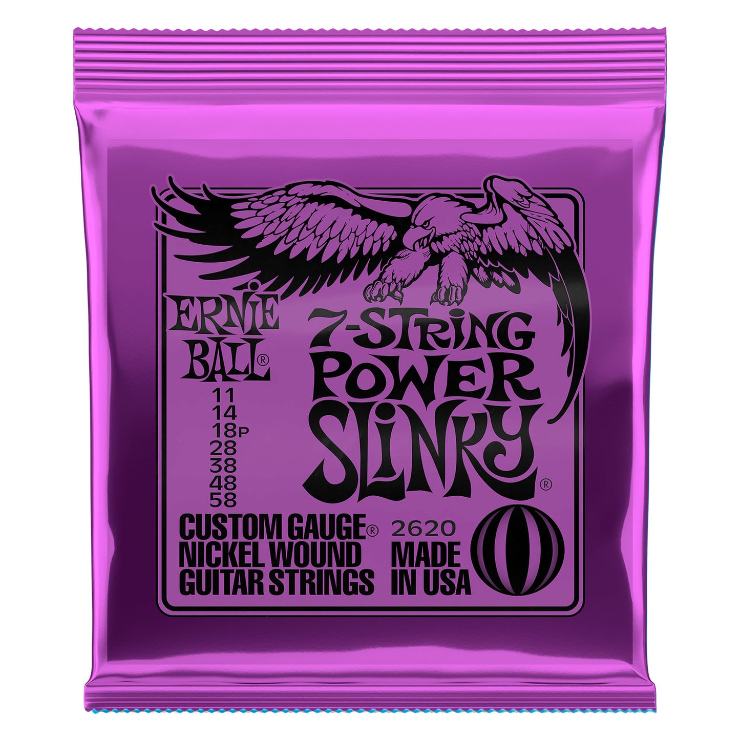 Ernie Ball 2620 Power Slinky Nickel Wound 7-String Electric Guitar Strings 11-58 Gauge