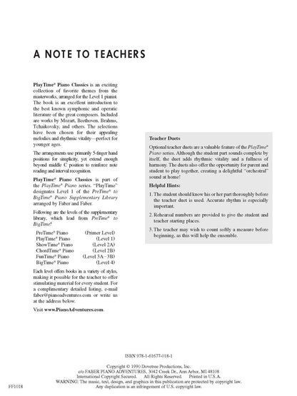 Faber Piano Adventures - PlayTime® Piano Classics - Level 1
