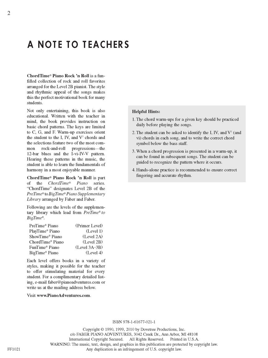 Faber Piano Adventures - ChordTime® Piano Rock 'N Roll - Level 2B