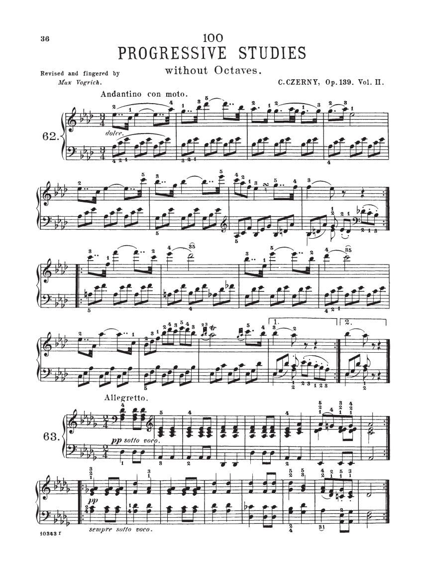 Czerny - 100 Progressive Studies without Octaves, Op. 139 - Schirmer