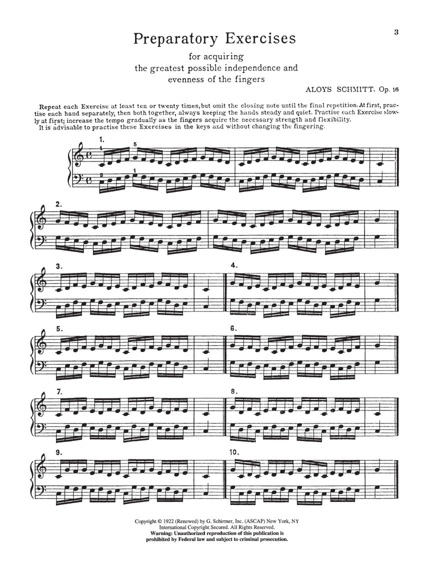Schmitt – Preparatory Exercises, Op. 16 - Schirmer