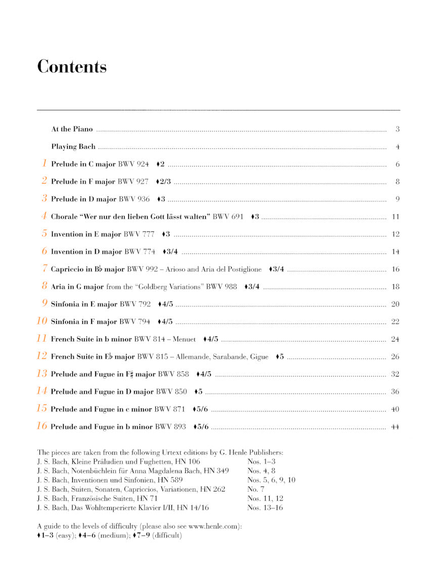 Bach: At the Piano, 16 Well-Known Original Pieces in Progressive Order - Henle Urtext