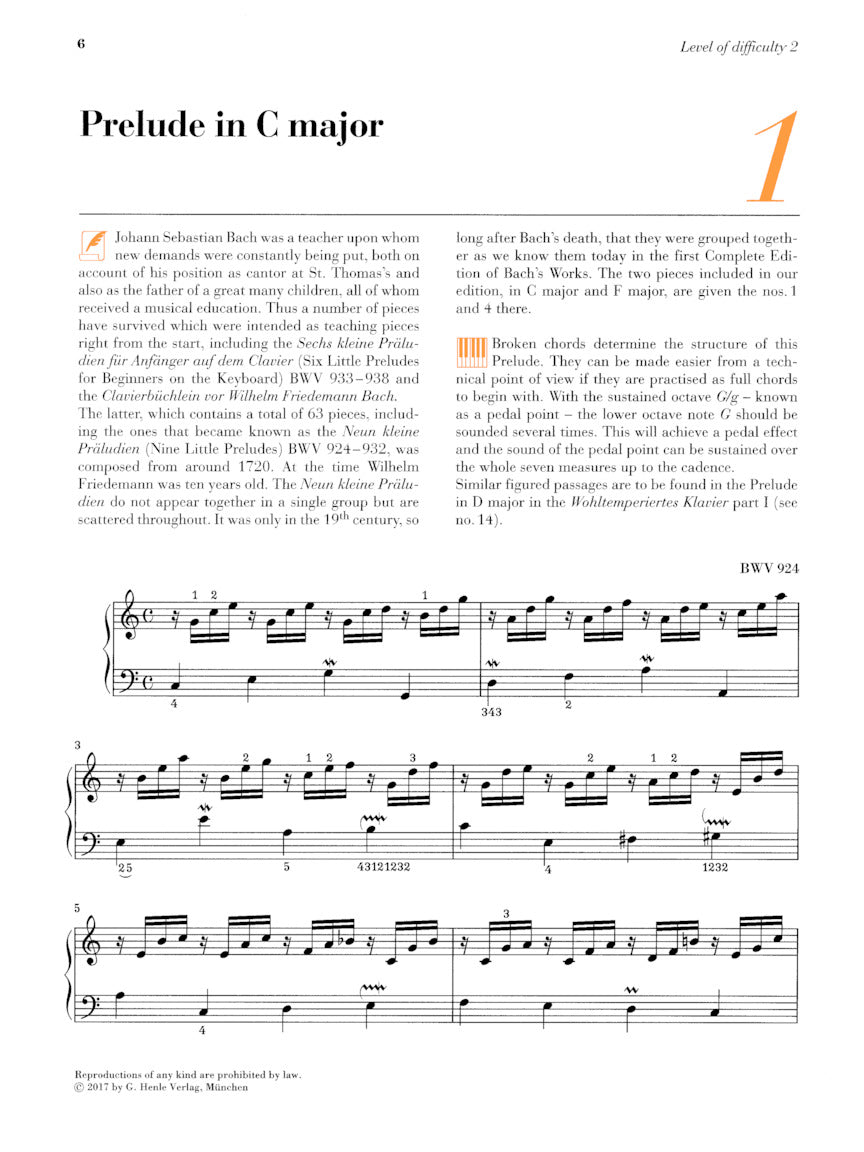 Bach: At the Piano, 16 Well-Known Original Pieces in Progressive Order - Henle Urtext