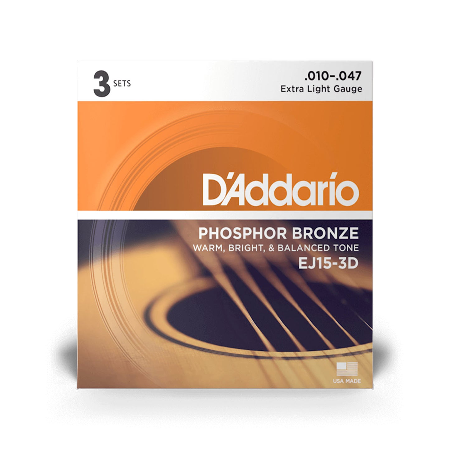 Daddario EJ15-3D, Extra Light Acoustic Guitar Strings 3-Pack