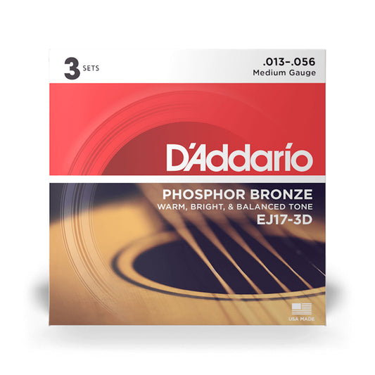 Daddario EJ17-3D, Medium Acoustic Guitar Strings 3-Pack