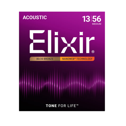 Elixir Strings Nanoweb 80/20 Bronze Acoustic Guitar Strings - .013-.056 Medium